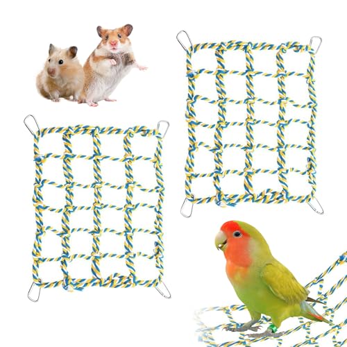HOKABLE Ratten-Kletterseile für Käfig, Rattenkäfig-Zubehör, Vogelseil, Rattenspielzeug für Haustiere, 32 x 25 cm, Hängematte, Hamster, Baumwollseil, Brücke, Vogelleiter mit 4 silbernen Haken, Gelb, 2 HOKABLE Ratten-Kletterseile für Käfig, Rattenkäfig-Zubehör, Vogelseil, Rattenspielzeug für Haustiere, 32 x 25 cm, Hängematte, Hamster, Baumwollseil, Brücke, Vogelleiter mit 4 silbernen Haken, Gelb, 2 von hokable