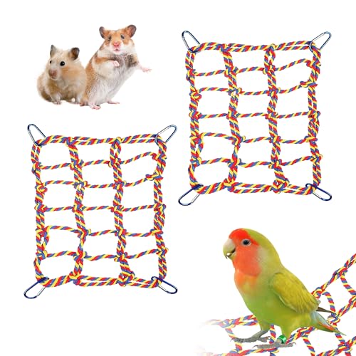 HOKABLE Ratten-Kletterseile für Käfig, Rattenkäfig-Zubehör, Vogelseil, Rattenspielzeug für Haustiere, 32 x 25 cm, Hängematte, Hamster, Baumwollseil, Brücke, Vogelleiter mit 4 silbernen Haken HOKABLE Ratten-Kletterseile für Käfig, Rattenkäfig-Zubehör, Vogelseil, Rattenspielzeug für Haustiere, 32 x 25 cm, Hängematte, Hamster, Baumwollseil, Brücke, Vogelleiter mit 4 silbernen Haken von hokable