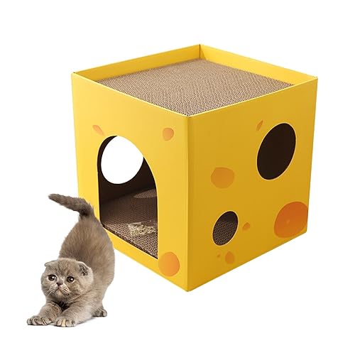 Katzenkratzhaus aus Pappe - Doppelschichtiges Kratzhaus für Katzen | Katzenspielhaus für den Innenbereich, Möbelschutz Holexty von holexty