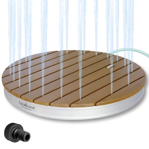 holz4home® Bodendusche als Gartendusche oder Pooldusche I Rund aus WPC und Aluminium I Höhenverstellbarer Wasserstrahl mit Fußrad I Saunadusche Outdoor mit Gartenschlauchanschluss von holz4home