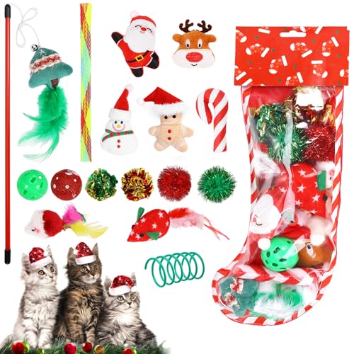 homdat 16 Stück Katzenspielzeug Katze Toys Weihnachts Katzenspielzeug Geschenk Tasche Federspielzeug Bälle Verschiedene Spielzeug für Katze Kitty von homdat