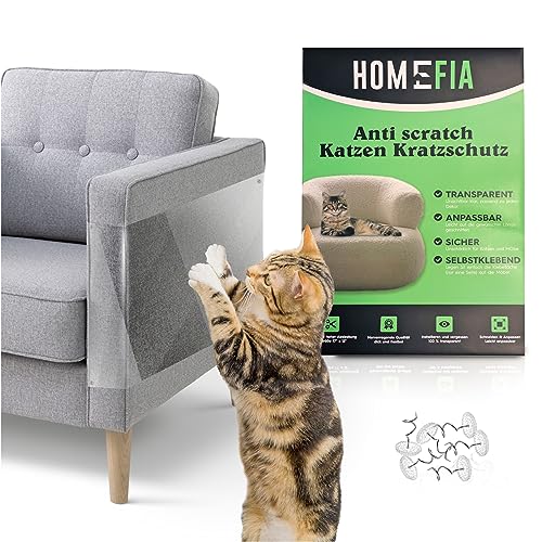 homefia Katze kratzschutz 10er Pack und 40 Pins Transparent, Anti Cat Scratcher, Folie selbstklebend für Tür und Sofa, gegen Katzen Krallen, wasserabweisend von homefia