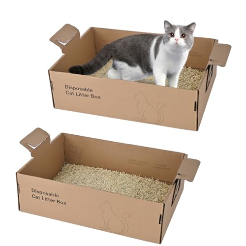 2er-Pack Einweg-Katzenklos, 44,1 cm x 31,2 cm x 13,7 cm große Katzenklos aus Pappe, extra Dicke tragbare Reisekatzenklos für Katzen, faltbar, wasserdicht, auslaufsicher (groß, Anzahl: 2) von homegroove