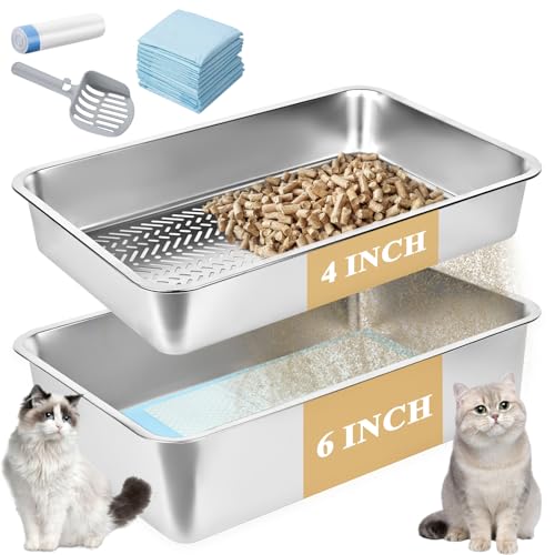 Edelstahl-Siebkasten mit Deckel, Großer Siebkasten für Katzenstreu mit Kiefernpellets und kleine Katzen (6 Inch) von homegroove