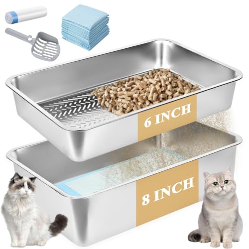 Edelstahl-Siebkasten mit Deckel, Großer Siebkasten für Katzenstreu mit Kiefernpellets und kleine Katzen (8 Inch) von homegroove