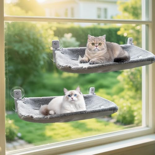 Homegroove 2er-Pack Katzenfensterliege, 60 x 30 Zentimete Faltbare Katzenhängematte für Fenster mit stabilem Metallrahmen (Grau mit Sternenmuster, 60 x 30 Zentimeter) von homegroove