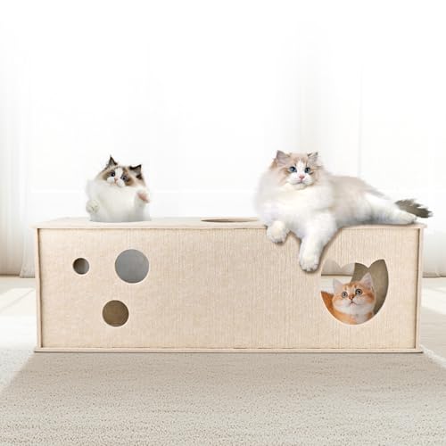 Homegroove Katze Tunnel für Indoor Katzen, große Filz L-Form Katze Spiel Tunnel, interaktive Katze Tunnel Bett, DIY Peekaboo Katze Spielzeug mit interaktiven Peek Holes für Katzen (Beige, Straight) von homegroove