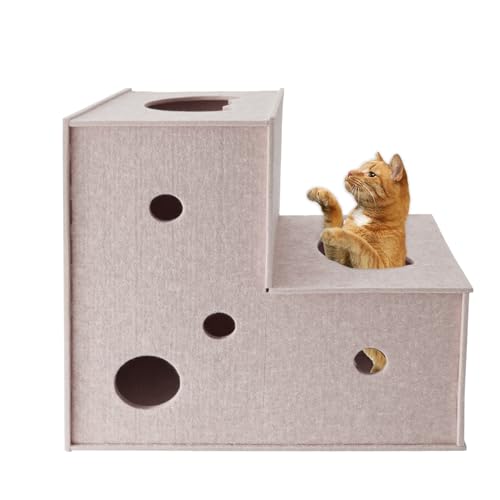 Homegroove Katze Tunnel für Indoor Katzen, große Filz L-Form Katze Spiel Tunnel, interaktive Katze Tunnel Bett, DIY Peekaboo Katze Spielzeug mit interaktiven Peek Holes für Katzen (Beige, L-Shape) von homegroove