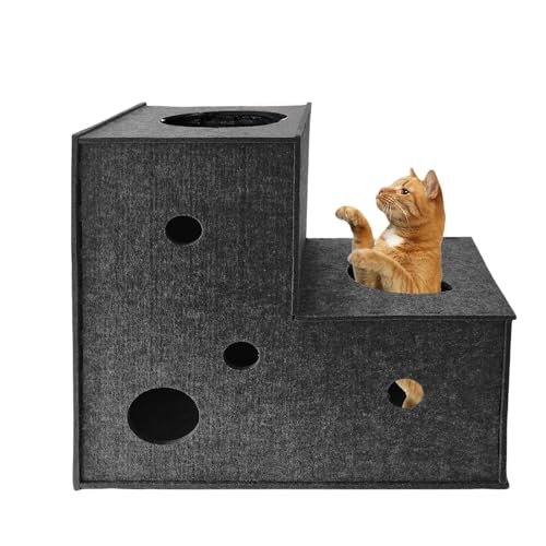 Homegroove Katze Tunnel für Indoor Katzen, große Filz L-Form Katze Spiel Tunnel, interaktive Katze Tunnel Bett, DIY Peekaboo Katze Spielzeug mit interaktiven Peek Holes für Katzen (Grey, L-Shape) von homegroove