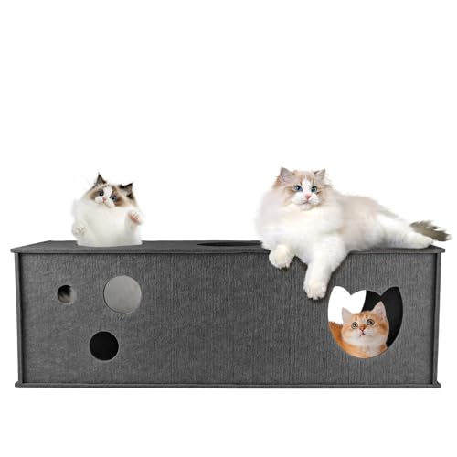 Homegroove Katze Tunnel für Indoor Katzen, große Filz L-Form Katze Spiel Tunnel, interaktive Katze Tunnel Bett, DIY Peekaboo Katze Spielzeug mit interaktiven Peek Holes für Katzen (Grey, Straight) von homegroove