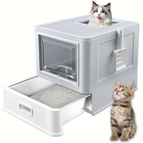 Homegroove Katzentoilette aus Edelstahl mit Schublade, XL Faltbare geschlossene Kätzchentoilette mit Deckel für Indoor-Katzen, Metallüberzogene Katzentoilette mit Streuschaufel (Grau) von homegroove