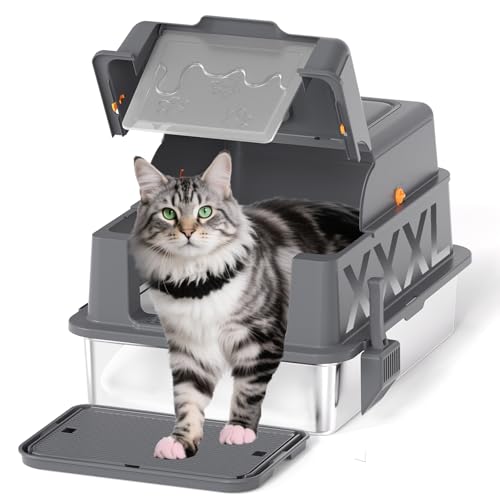 Homegroove XXXL Katzenklo aus Edelstahl mit Deckel, 70x50x45 Extra Großes Katzenklo mit Schaufel & Fußpedal, Geschlossenes Metall Katzenklo für Große Katzen & Mehrkatzenhaushalte, Anti-Auslauf (Grau) Homegroove XXXL Katzenklo aus Edelstahl mit Deckel, 70x50x45 Extra Großes Katzenklo mit Schaufel & Fußpedal, Geschlossenes Metall Katzenklo für Große Katzen & Mehrkatzenhaushalte, Anti-Auslauf (Grau) von homegroove
