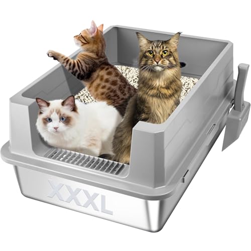 Homegroove XXXL Katzenklo aus Edelstahl mit Hohem Rand, 71x51x30 cm Extra Großes Katzenklo für Große Katzen, Metall Katzenklo Anti-Uringeruch, Einfache Reinigung (Grau) von homegroove