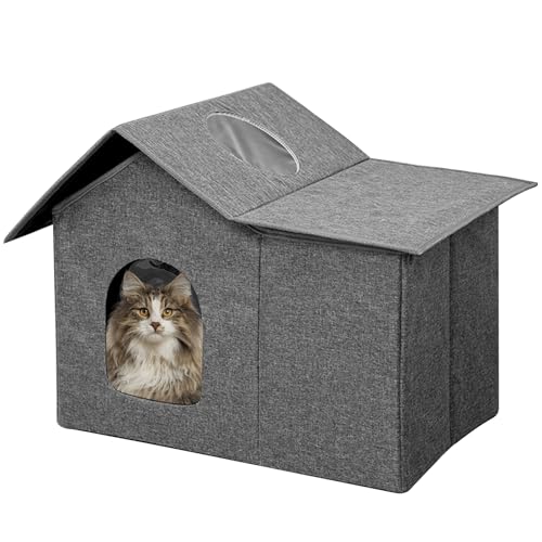 Katzenhaus im Freien Wasserdicht - Katzenhäuser für Katzen im Freien Allwetterschutz, Isolierung mit ausnehmbarem Boden und Belüftung (Grau, L) von homegroove