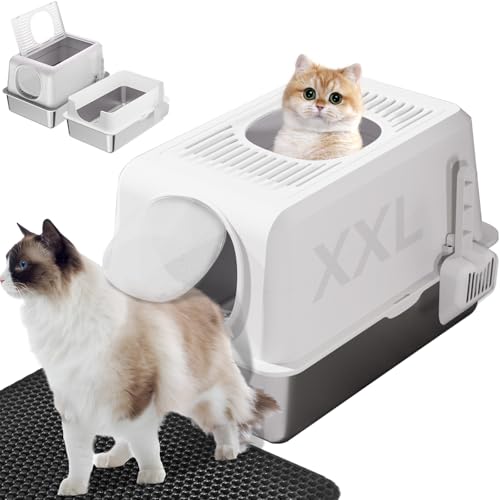Katzentoilette aus Edelstahl, große Katzentoilette für große Katzen, Katzentoilette mit Deckel, geschlossene Metall-Kitty-Katzentoiletten, Pfannenablage mit Scroop und Matte (Weiß) Katzentoilette aus Edelstahl, große Katzentoilette für große Katzen, Katzentoilette mit Deckel, geschlossene Metall-Kitty-Katzentoiletten, Pfannenablage mit Scroop und Matte (Weiß) von homegroove