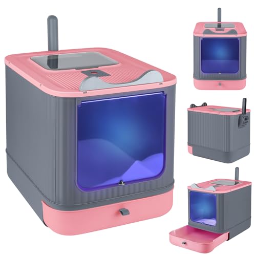Homewell Faltbare Katzentoilette für Katzen, geschlossen, mit UV-Lampe, Katzentoilette mit 2 Türen, abnehmbares Tablett, Schaufel, Katzentoilette, Kapazität 15 kg von homewell