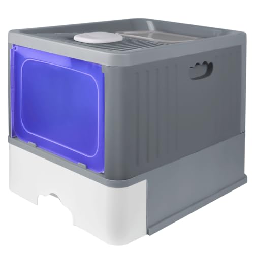 Homewell Geschlossene Katzenklo, Katzentoilette mit UV-Licht, Ausziehbares Tablett, Geräumig für Katzen bis 15 kg, 48 * 37 * 38 cm (Grau, Mit UV-Licht) von homewell