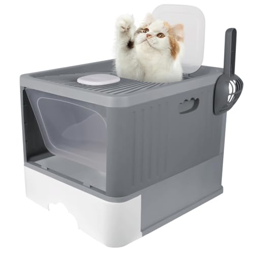 Homewell Geschlossene Katzenklo, Katzentoilette mit UV-Licht, Ausziehbares Tablett, Geräumig für Katzen bis 15 kg, 48 * 37 * 38 cm (Grau, Ohne UV-Licht) von homewell