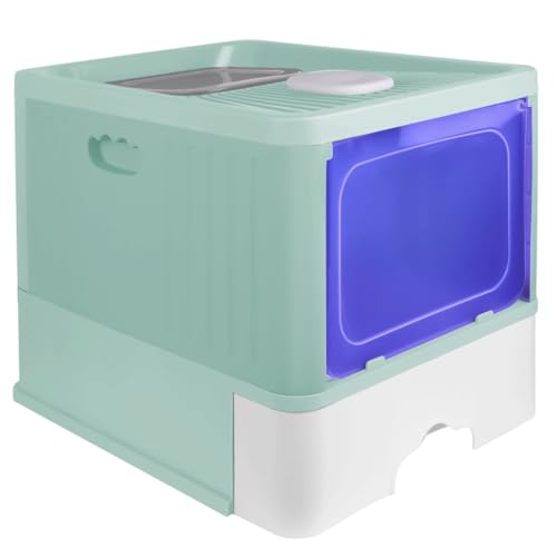 Homewell Geschlossene Katzenklo, Katzentoilette mit UV-Licht, Ausziehbares Tablett, Geräumig für Katzen bis 15 kg, 48 * 37 * 38 cm (Grün, Mit UV-Licht) von homewell