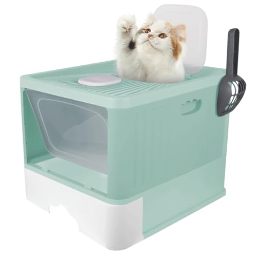 Homewell Geschlossene Katzenklo, Katzentoilette mit UV-Licht, Ausziehbares Tablett, Geräumig für Katzen bis 15 kg, 48 * 37 * 38 cm (Grün, Ohne UV-Licht) von homewell