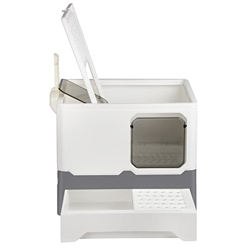 Homewell Große Katzentoilette für Katzen, geruchlose Katzentoilette mit Kapuze mit Schaufel und Gitter, faltbar, abnehmbare Schublade, oben kann geöffnet werden, 45 x 35 x 38 cm von homewell