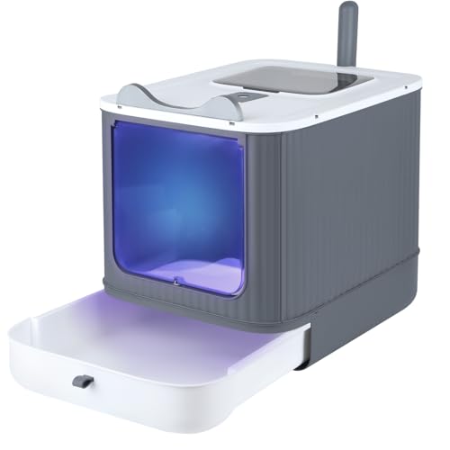 Homewell Große Katzentoilette mit UV-Lampe, geruchloses Katzentoilette, mit Schaufel und Dekorationen (Katzenohren und Hirschgeweih), faltbar, abnehmbare Schublade von homewell