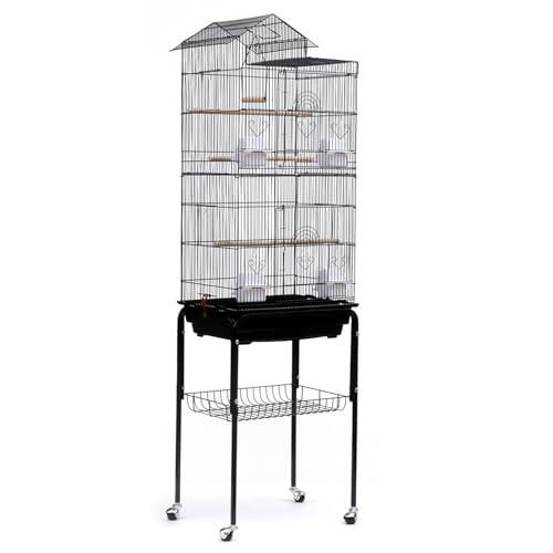 Homewell Vogelkäfig, Vogelkäfig aus Metalldraht, Dach mit herausnehmbarer Kotplatte, mit Futterbox, Rollen und Aufbewahrungsständer, ohne Spielzeug Homewell Vogelkäfig, Vogelkäfig aus Metalldraht, Dach mit herausnehmbarer Kotplatte, mit Futterbox, Rollen und Aufbewahrungsständer, ohne Spielzeug von homewell