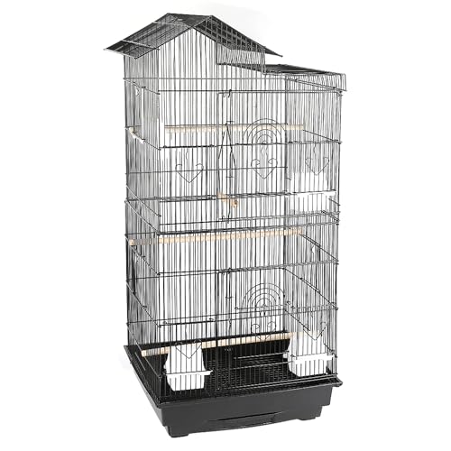 Homewell Vogelkäfig aus Metalldraht, tragbar, mit Griff und Tablett, Vogelkäfig innen auf dem Dach mit Futterhaus, ohne Spielzeug Homewell Vogelkäfig aus Metalldraht, tragbar, mit Griff und Tablett, Vogelkäfig innen auf dem Dach mit Futterhaus, ohne Spielzeug von homewell