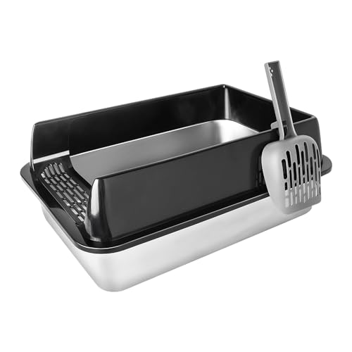 Homewell XXL Offene Katzentoilette Edelstahl, Große Katzenklo für Große Katzen und Kätzchen, mit Schaufel, Leichte Reinigung, Spritzschutz, Offenes Design, Schwarz/Grau (Schwarz, S 50 * 35 * 24 cm) Homewell XXL Offene Katzentoilette Edelstahl, Große Katzenklo für Große Katzen und Kätzchen, mit Schaufel, Leichte Reinigung, Spritzschutz, Offenes Design, Schwarz/Grau (Schwarz, S 50 * 35 * 24 cm) von homewell