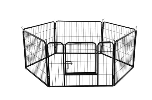 Zusammenklappbarer Spiel- und Auslaufpark aus Metall für Hunde und Haustiere - Mit Tür - Schwarz - Jede Tablette 80 x 60 cm (8 Stück) von homewell