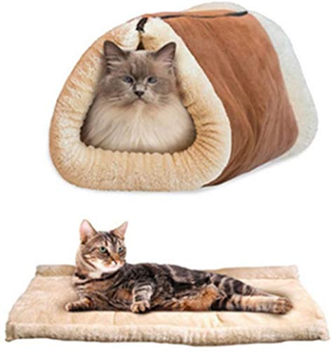 homeyuser Haustierbett für Hunde und Katzen, 2-in-1, Tunnel, Fleece-Schlauch, Kissen, Matte, Pyramiden-Pad für Hunde, Welpen, Kätzchen, Käfig, Shack House von homeyuser