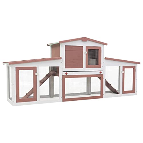 HOMIUSE Großer Kaninchenstall Braun und Weiß Holz Meerschweinchen Haus Hasenstall Hasen ZubehöR Meerschweinchen KäFig Hasenstall DraußEn Winterfest Kaninchenhaus HamsterkäFig Holz 204x45x85 cm von homiuse