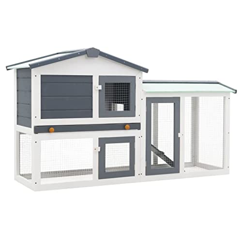 HOMIUSE Großer Kaninchenstall Grau und Weiß Holz Hasenstall Meerschweinchen Haus Hasen ZubehöR Meerschweinchen KäFig Hasenstall DraußEn Winterfest Kaninchenhaus HamsterkäFig Holz 145x45x85 cm von homiuse