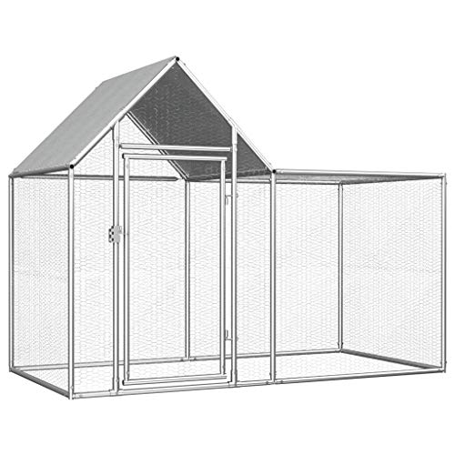 HOMIUSE HüHnerstall Winterfest Hühnerstall Verzinkter Stahl Meerschweinchen Haus HüHnerhaus KleintierkäFig Chicken Run HüHnerhaus Winterfest HüHnergehege Enten, GäNse, Kaninchen 2x1x1,5 m Seitentür von homiuse