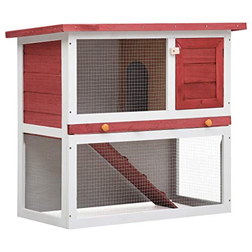 HOMIUSE Kaninchenstall 1 Tür Rot Holz Hasenstall Meerschweinchen Haus Hasen ZubehöR Meerschweinchen KäFig Hasenstall DraußEn Winterfest HasenkäFig Kaninchenhaus HamsterkäFig Holz 90x45x80 cm von homiuse