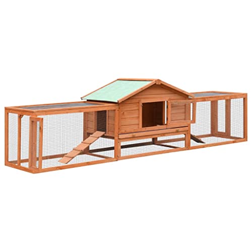 HOMIUSE Kaninchenstall Kiefernholz & Tannenholz Hasenstall Meerschweinchen Haus Hasen ZubehöR Meerschweinchen KäFig Hasenstall DraußEn Winterfest Kaninchenhaus HamsterkäFig Holz Braun310x70x87 cm von homiuse