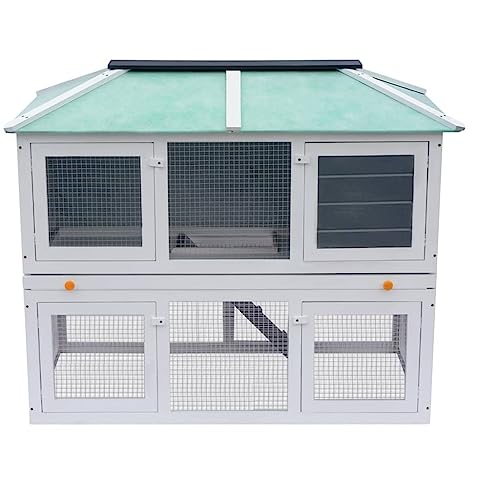 HOMIUSE Kleintier/Kaninchenstall 2 Etagen Holz Hasenstall Meerschweinchen Haus Meerschweinchen KäFig Hasenstall DraußEn Winterfest Holz Grau und Weiß130x68x105 cm von homiuse