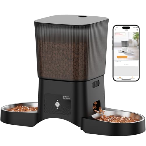 HONEYGUARDIAN Futterautomat Katze 2 Näpfe, 5G/2.4G WiFi Intelligenter Automatischer Futterspender für Katzen & Hunde (3.5L) von honeyguaridan