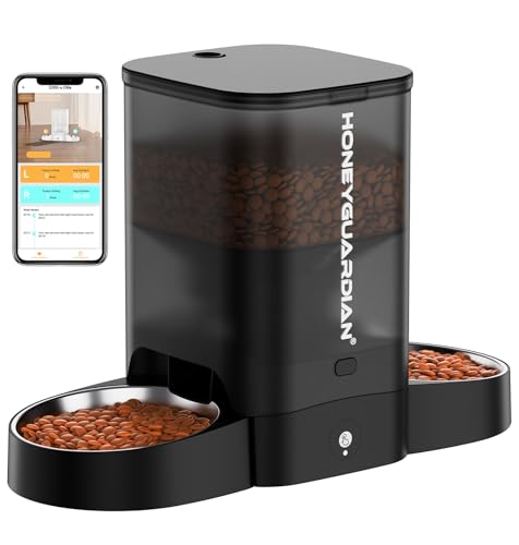 HoneyGuaridan Futterautomat Katze 2 Näpfe, 2.4G WiFi Intelligenter Katzen Futterautomaten mit APP-Steuerung für Fernfütterung, 3.5L Programmierbar Futterspender für Katzen & Hunde (Edelstahlschüssel) von honeyguaridan