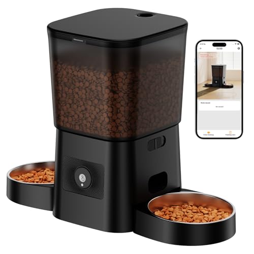 HoneyGuaridan Futterautomat Katze 2 näpfe, 5G/2.4G WiFi Intelligenter Automatischer Futterspender für Katzen & Hunde, 1-6 Mahlzeiten/Tag (3.5L) von honeyguaridan