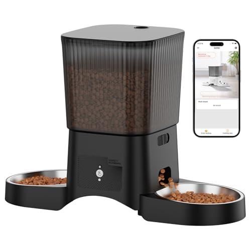 HoneyGuaridan Futterautomat Katze 2 näpfe, 5G/2.4G WiFi Intelligenter Automatischer Futterspender für Katzen & Hunde, 4 Anti-Rutsch-Füße, Stabilität, 1-6 Mahlzeiten/Tag (3.5L) von honeyguaridan