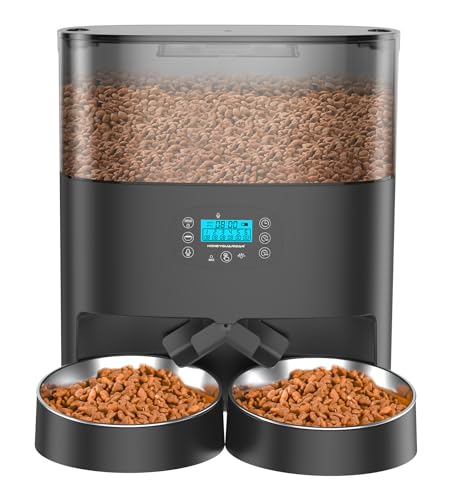HoneyGuaridan Futterautomat Katze 2 näpfe, 6L Futterautomat für Katzen mit Timer, Splitter und 2 Edelstahlnäpfen, 1-6 Mahlzeiten pro Tag & 10s Sprachnachricht - für kleine/mittlere Haustiere (Schwarz) HoneyGuaridan Futterautomat Katze 2 näpfe, 6L Futterautomat für Katzen mit Timer, Splitter und 2 Edelstahlnäpfen, 1-6 Mahlzeiten pro Tag & 10s Sprachnachricht - für kleine/mittlere Haustiere (Schwarz) von honeyguaridan