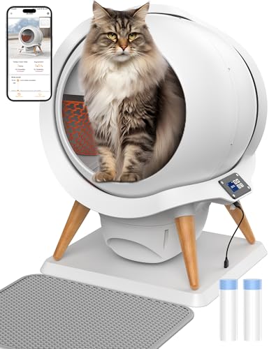 HoneyGuaridan Selbstreinigende Katzentoilette, wasserdichte Automatische Katzentoilette, App-Steuerung/Sensorschutz, Wasserreinigbar und Einfach zu Reinigen, 63L für mehrere Katzen (3-15kg) von honeyguaridan