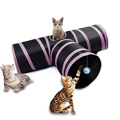 Katzenspielzeug Katzentunnel Katzenübungsspielzeug Katze Indoor-Spielspielzeug Katzenspieltunnel 3-Wege-Katzentunnel Haustier-Tunnel-Kaninchen pink von hongyupu