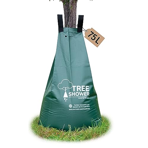 horizont TreeShower Bewässerungssack für Bäume 75l Wassersack für Bäume aus UV beständigem 400g/m² PVC, automatische Bewässerung bis zu 9 Stunden, Verbindung mehrerer Säcke, Diebstahlschutz von horizont