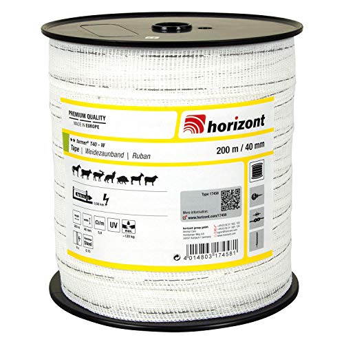 horizont Weidezaunband farmer T40-W, 200 m lang, 40 mm breit, Breitband Litze, Weidezaun Strom, Elektrozaun, für kurze Zäune, 120 kg Bruchlast, Band, Litze Weidezaun von horizont
