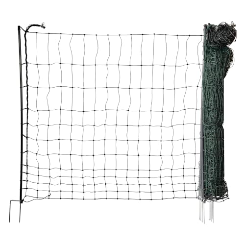 horizont easyLine Hühnerzaun 25m lang, 110cm hoch - 7 Fiberglaspfähle mit Doppelspitze - grün, Geflügelzaun ohne Strom, mobiler Zaun, Elektrozaun Hühner, Hühnerauslauf, Geflügelnetz von horizont