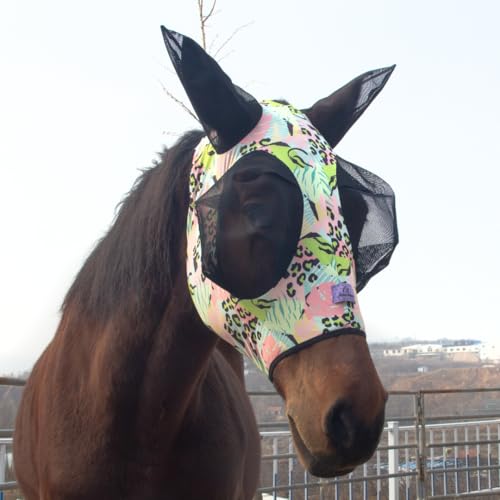 Horzmetnex Dehnbare Pferdefliegenmaske mit extra großer Augen- und Mähnenöffnung - weiche, atmungsaktive Fliegenmaske für Pferde, verwicklungsfreies Design, verbesserte Sichtbarkeit (rosa und blaue Horzmetnex Dehnbare Pferdefliegenmaske mit extra großer Augen- und Mähnenöffnung - weiche, atmungsaktive Fliegenmaske für Pferde, verwicklungsfreies Design, verbesserte Sichtbarkeit (rosa und blaue von horzmetnex