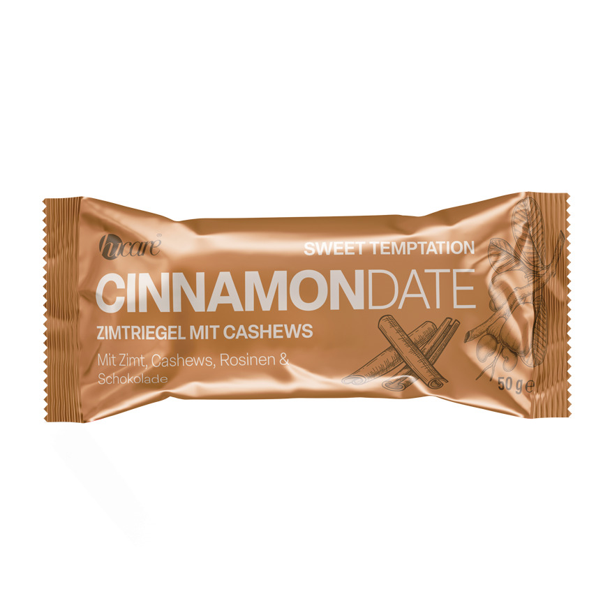 hucare CinnamonDate Energieriegel 50g Mit Cashew, Datteln & Weißer Schokolade hucare CinnamonDate Energieriegel 50g Mit Cashew, Datteln & Weißer Schokolade von hucare
