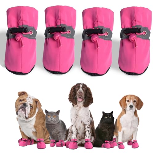 4 Stück rutschfeste wasserdichte Hundestiefel | weiche Pfotenschutz für drinnen und draußen | kleine/mittel/große Größen (Rosa, 1) von huipinghu